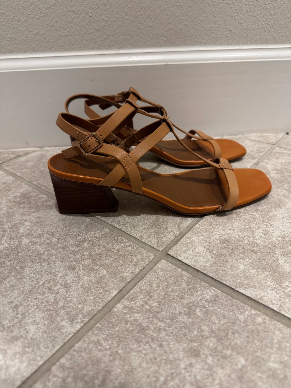 Franco Sarto Cortina Women's Tan Strappy Block Heel Sandals